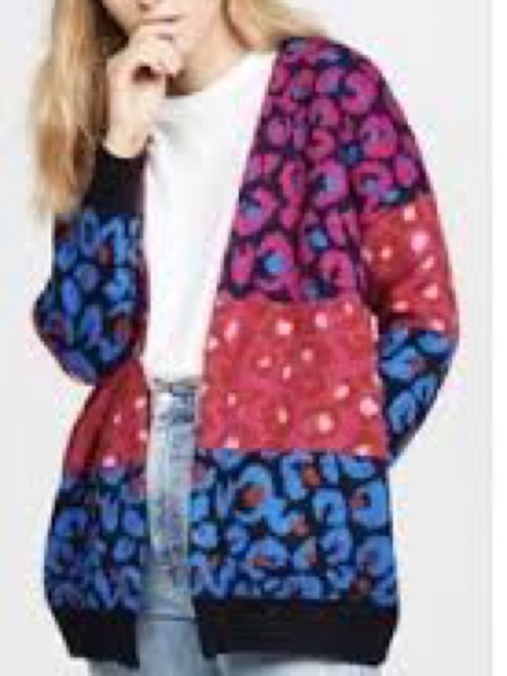 FARM Rio Mixed Leopard Cardigan Women XS Multicolor Knit Open Front